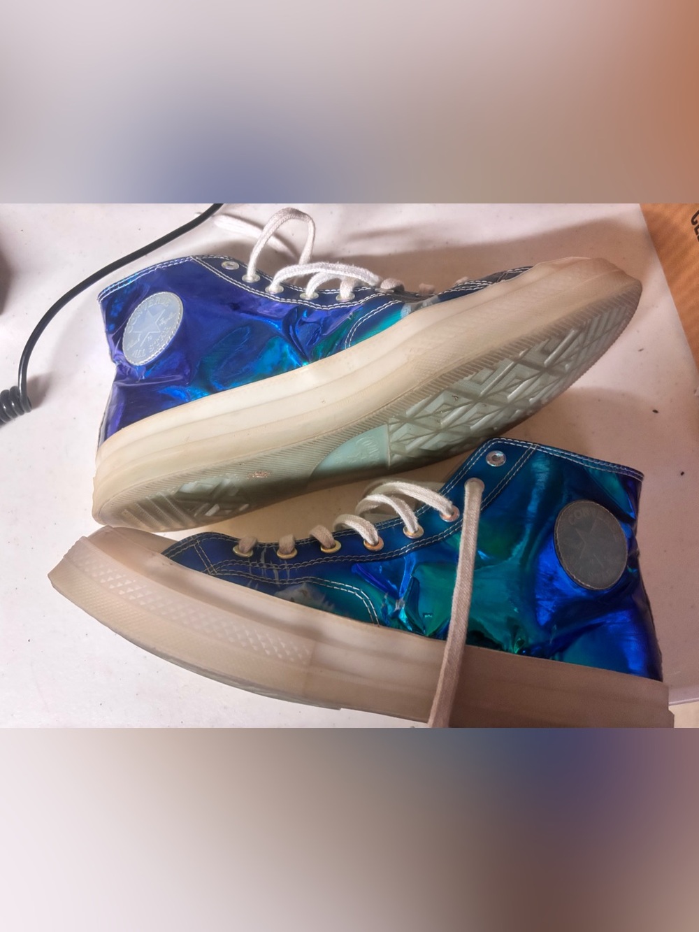 Iridescent Blue High-Top converse Sneakers - Women's